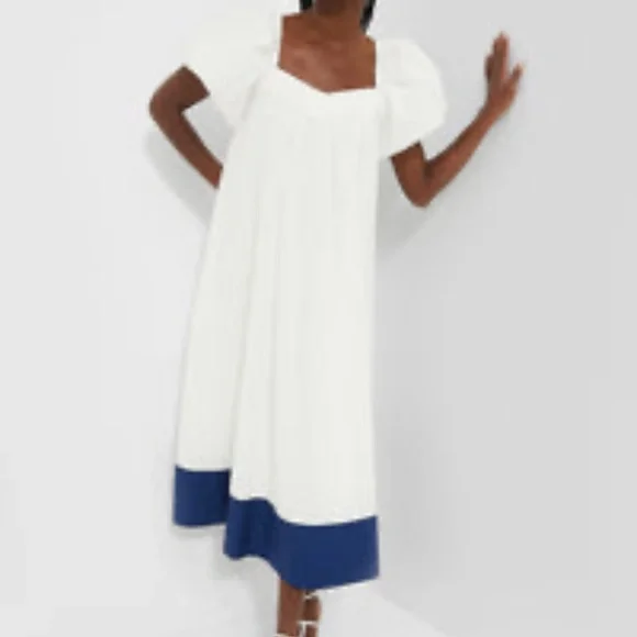 De Loreta x Tuckernuck White and Navy Kion Midi Dress, S, Like New - Picture 7 of 7